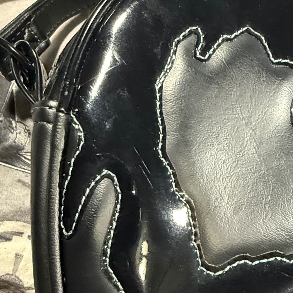 LOVE PAIN AND STITCHES HANDMADE POSION HEART BLACK ON BLACK CROSSBODY OG!! - Picture 6 of 14